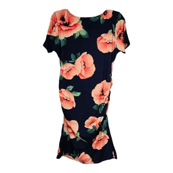 PINKBLUSH Maternity Poppy Floral Fitted Bodycon Midi Dress Jersey Knit Stretchy - Picture 10 of 10